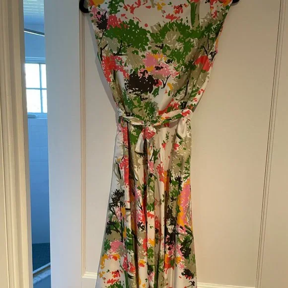 Milly Silk Faux Wrap V Neck Abstract Floral Dress - Picture 3 of 4